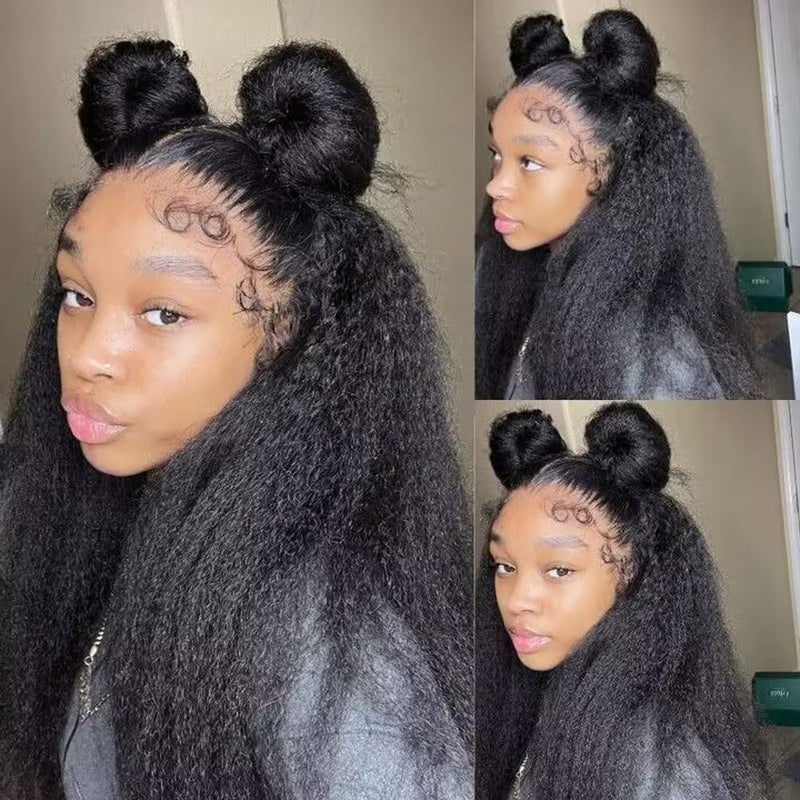 veravicky Kinky Straight Wig 18 Inch 180% Density Yaki Straight Human Hair Wig With Pre-Plucked Hairline & Adjustable Straps,Natural Black 13x4 Lace Front Wigs Human Hair For Black Women - Image 2